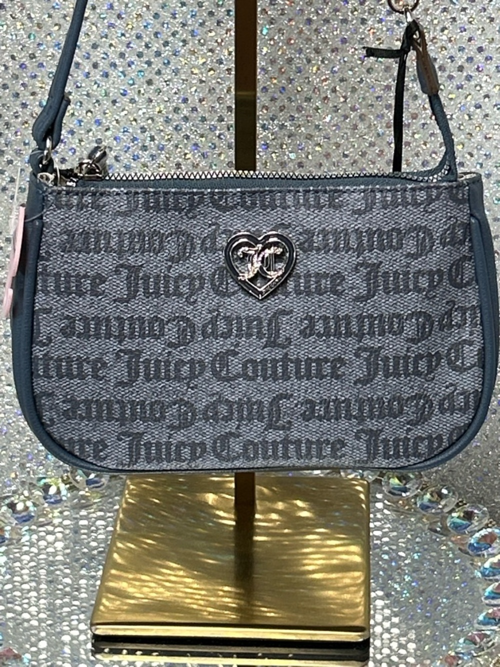 Juicy Couture Gray Monogram Heart Patch Shoulder Bag Approx. 8 x 5